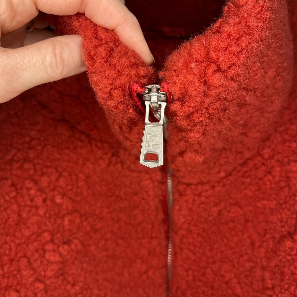 Avec Les Filles Womens Jacket Medium Red Textured Sherpa High Collar Full Zip - Picture 4 of 16